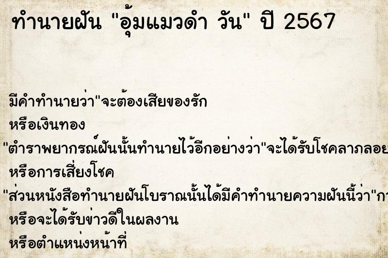 ทำนายฝันอุ้มแมวดำวัน ทำนายฝันทำนายฝันอุ้มแมวดำวัน